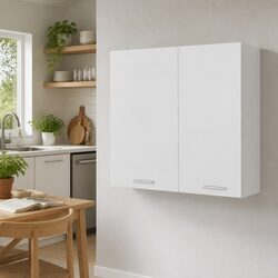 Hanging Kitchen Cabinet White Storage Cupboard with 2 Doors & Shelves 80x31x60cm