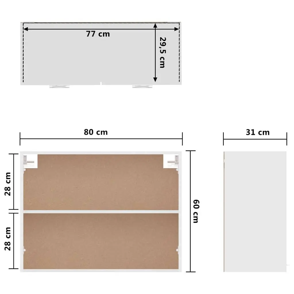 Hanging Kitchen Cabinet White 80x31x60cm Wall Mounted Storage Cupboard 2 Doors Engineered Wood