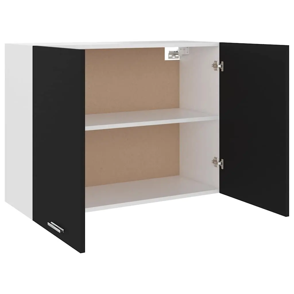 Hanging Cabinet Black Engineered Wood Two Shelves Doors