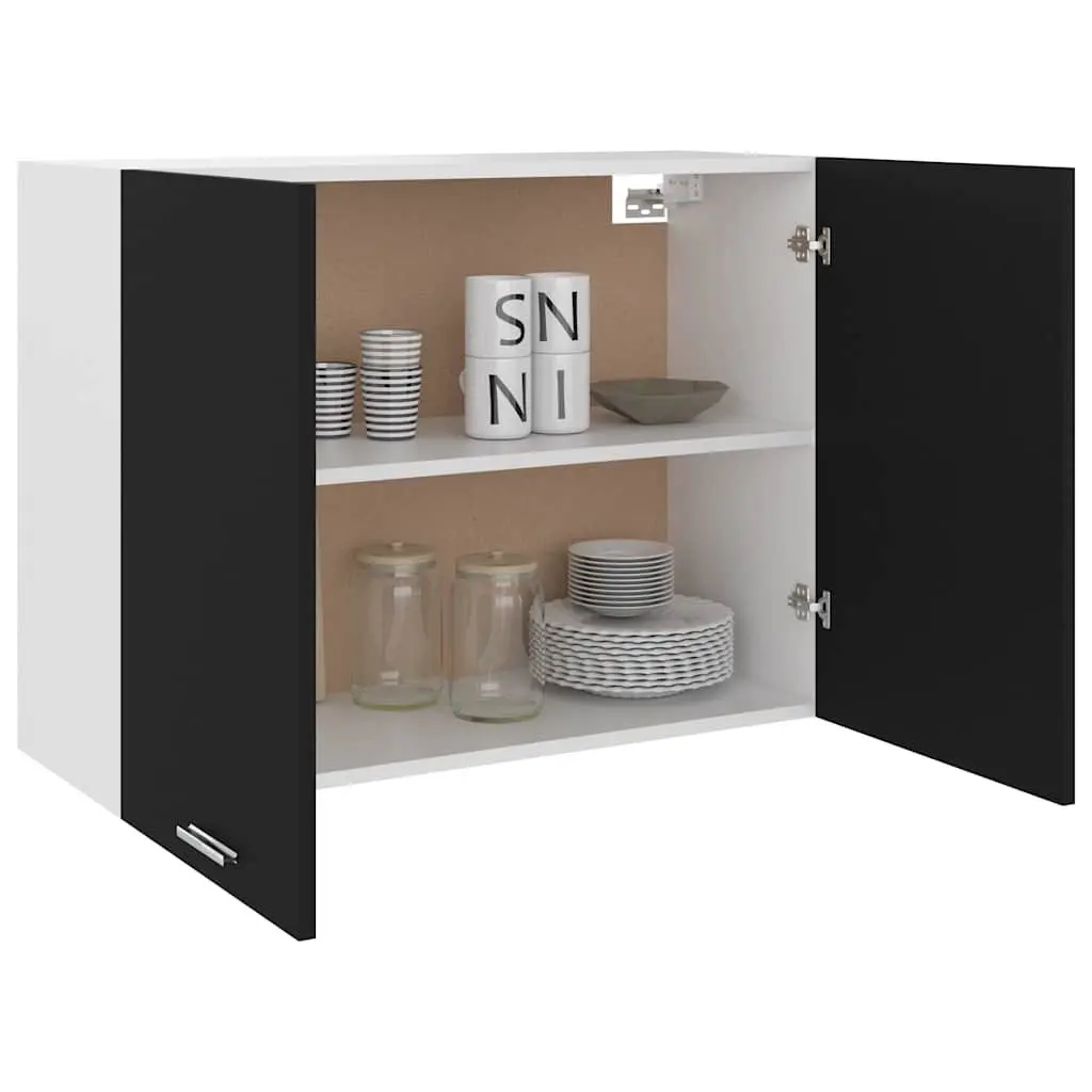 Hanging Cabinet Black Engineered Wood Two Shelves Doors