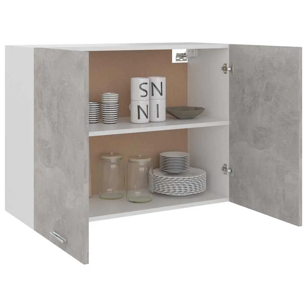 Hanging Cabinet Grey Engineered Wood Two Doors Shelves