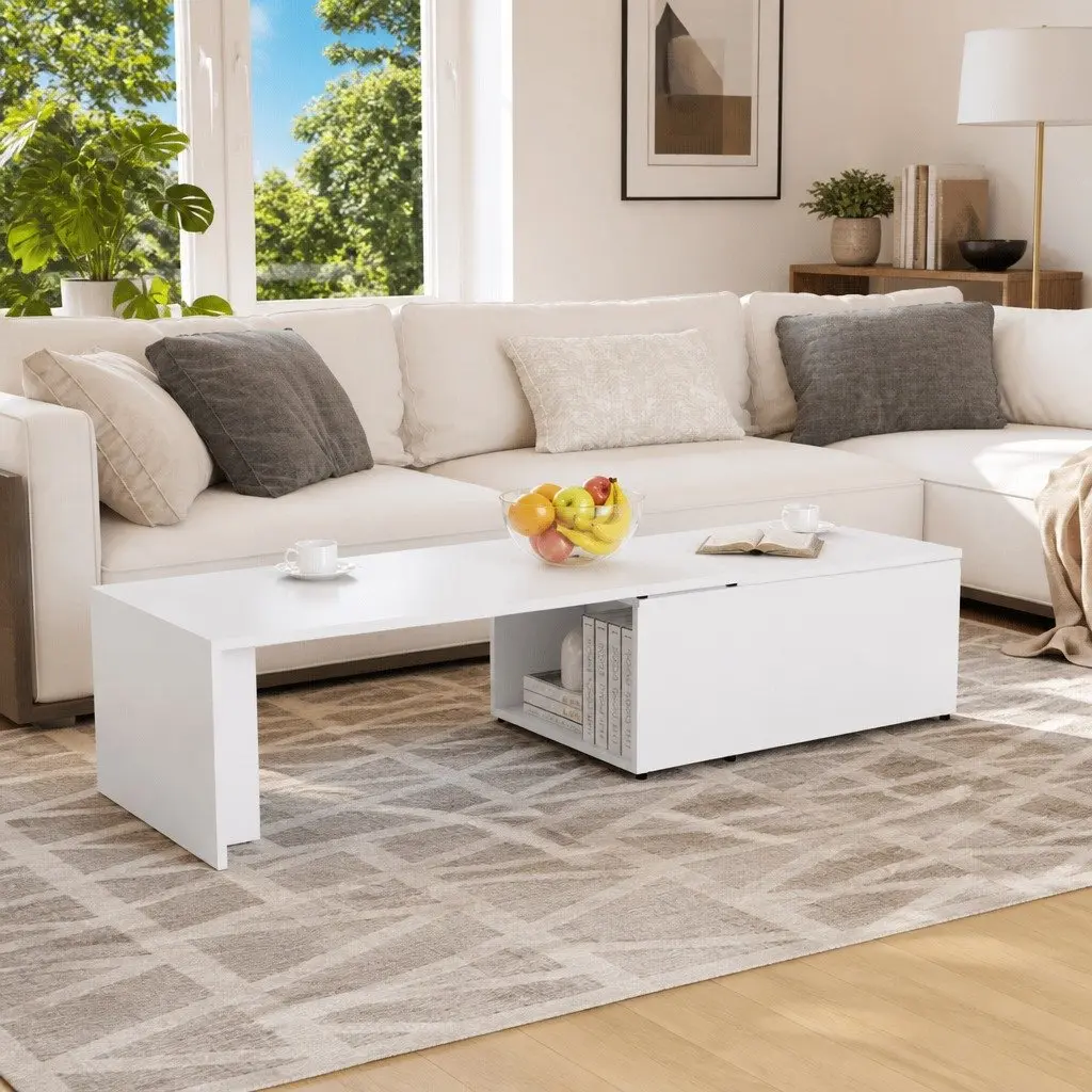Coffee Table White 150x50x35 cm Engineered Wood Wide Tabletop Easy to Clean