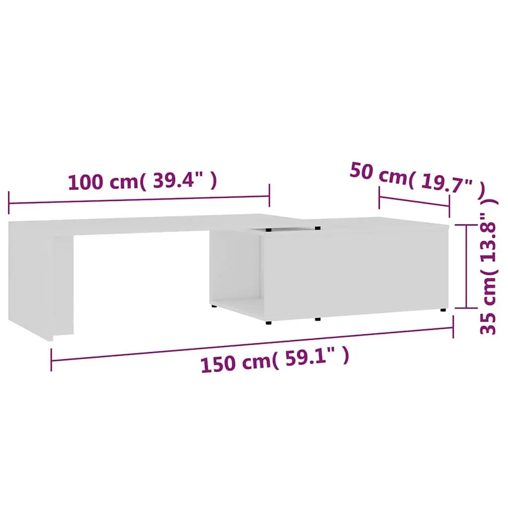 Coffee Table White 150x50x35 cm Engineered Wood Wide Tabletop Easy to Clean