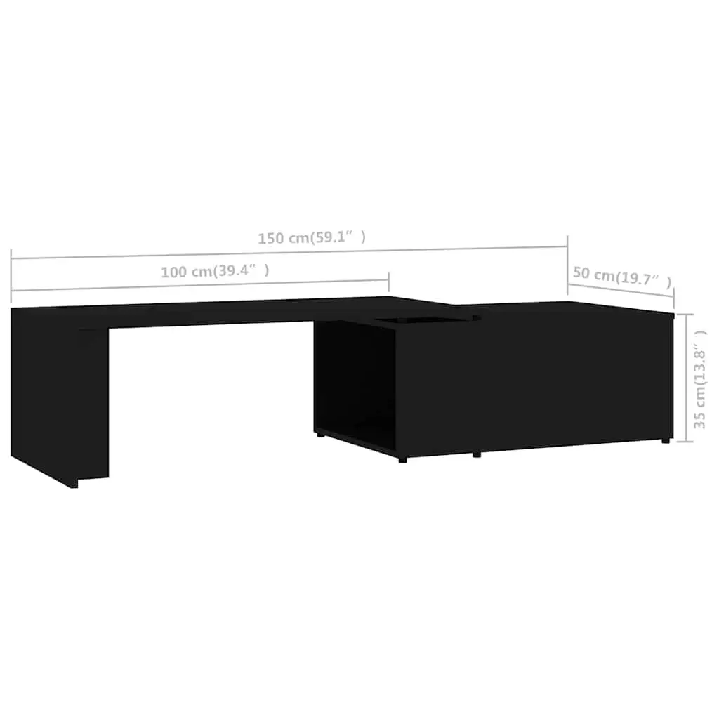 Coffee Table Black Engineered Wood Spacious Top Durable Living Room Furniture