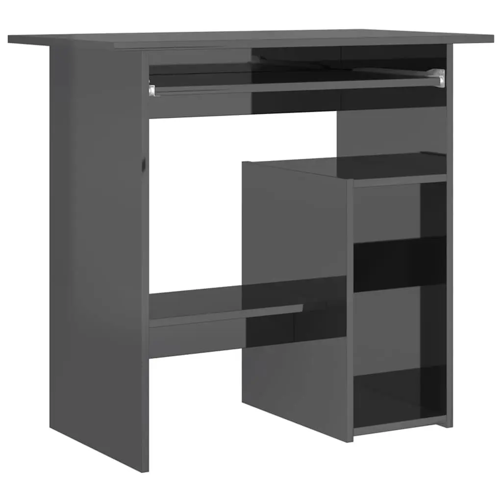 Office Desk Grey High Gloss Engineered Wood Computer Workstation with Keyboard Tray