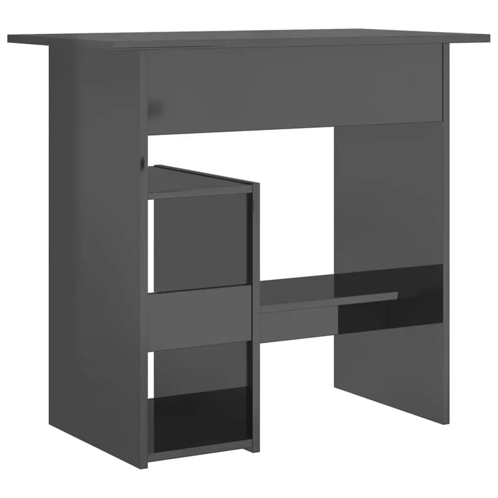 Office Desk Grey High Gloss Engineered Wood Computer Workstation with Keyboard Tray