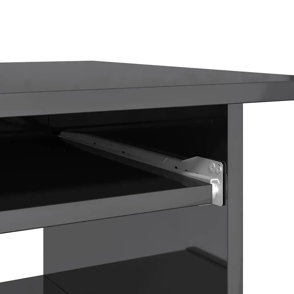 Office Desk Grey High Gloss Engineered Wood Computer Workstation with Keyboard Tray
