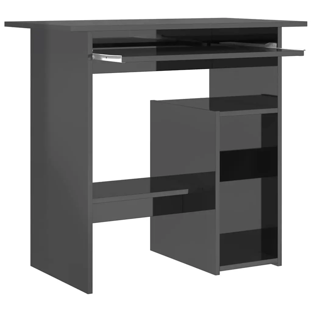 Office Desk Grey High Gloss Engineered Wood Computer Workstation with Keyboard Tray