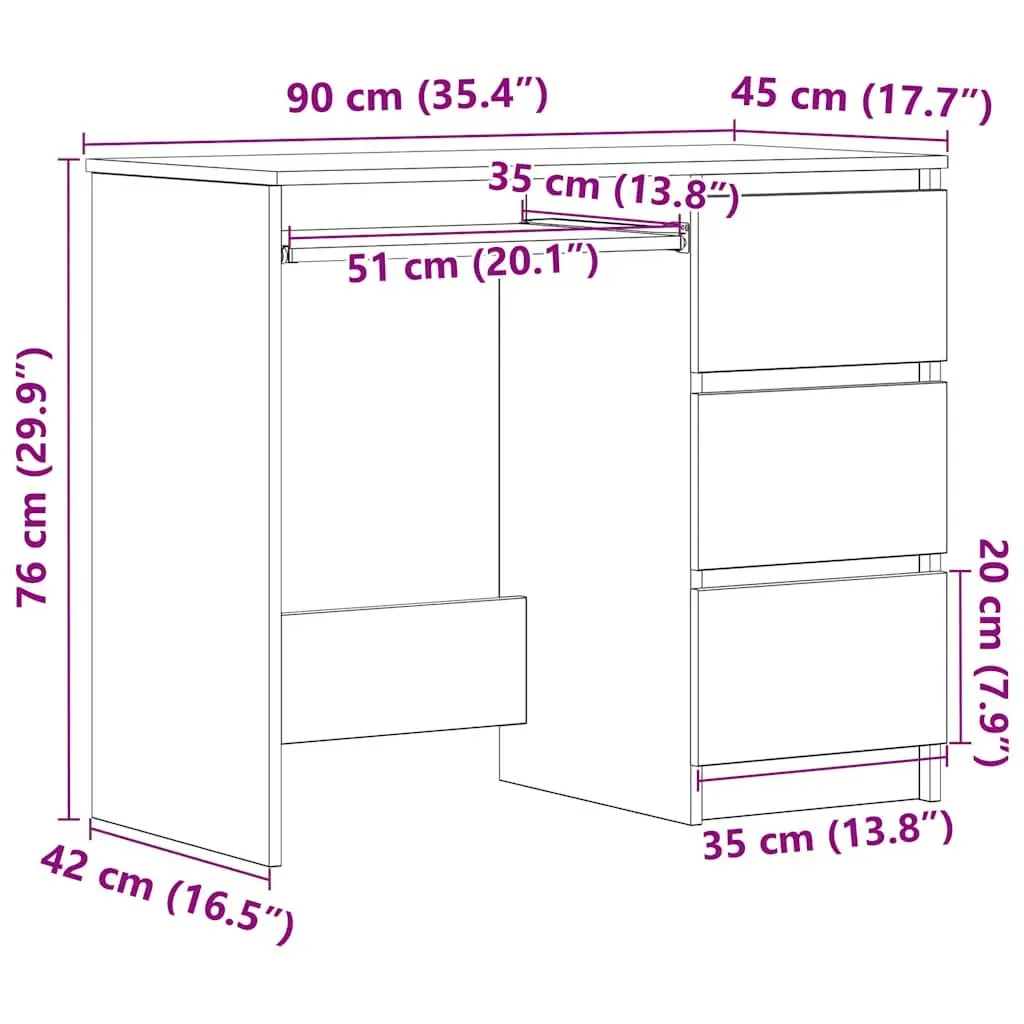 White Desk 90cm Engineered Wood Compact Office Computer Workstation