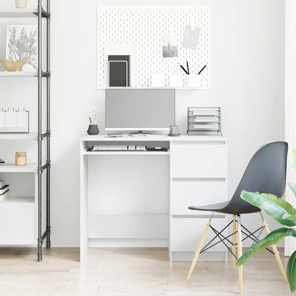 White Desk 90cm Engineered Wood Compact Office Computer Workstation