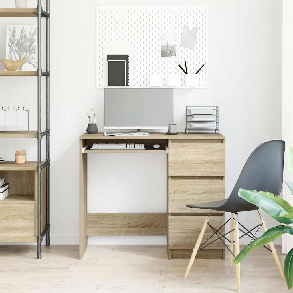 Brown Desk 90x45x76cm Engineered Wood Office Table with Storage Drawer for Home or Study