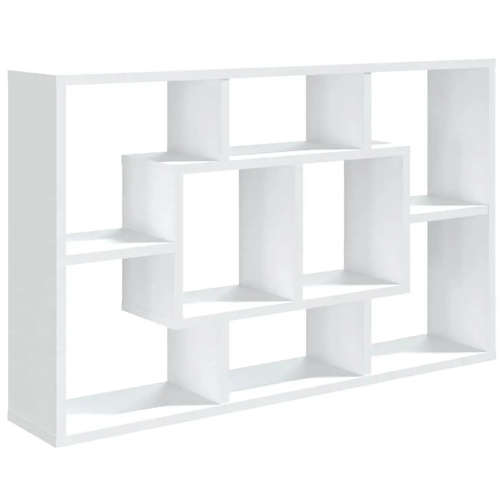 Wall Shelf White Engineered Wood Eight Compartments Floating Storage