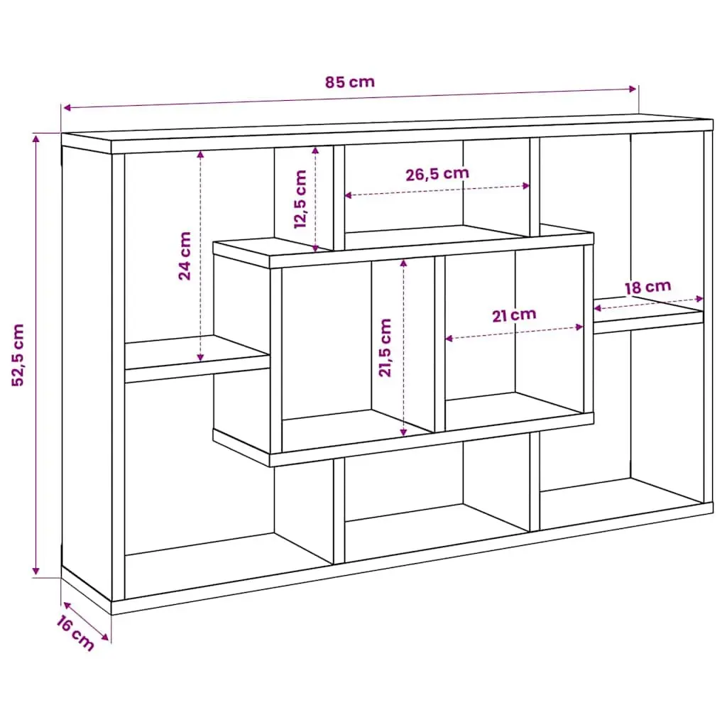 Wall Shelf White Engineered Wood Eight Compartments Floating Storage