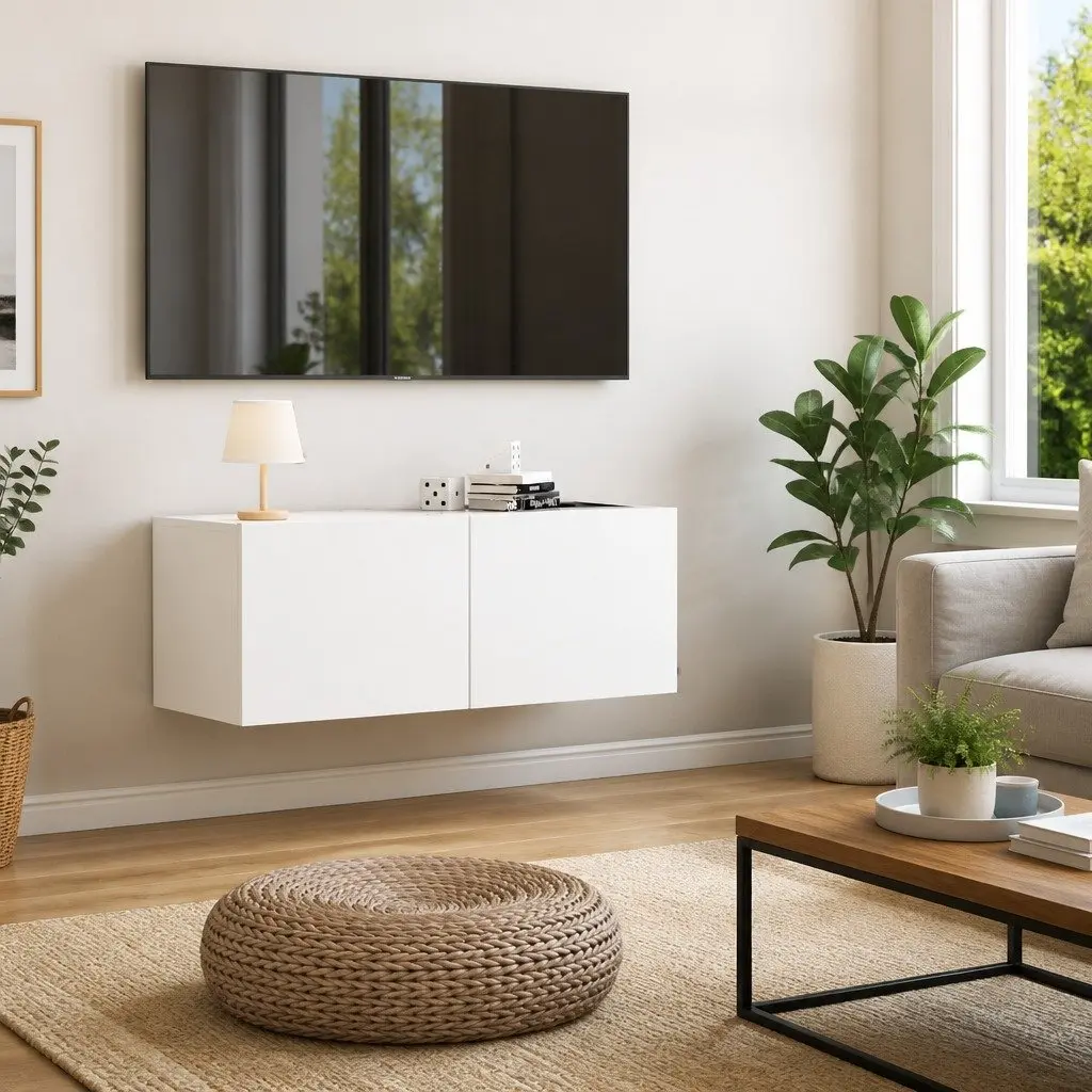 White Wall-Mounted TV Cabinet, Easy Assembly