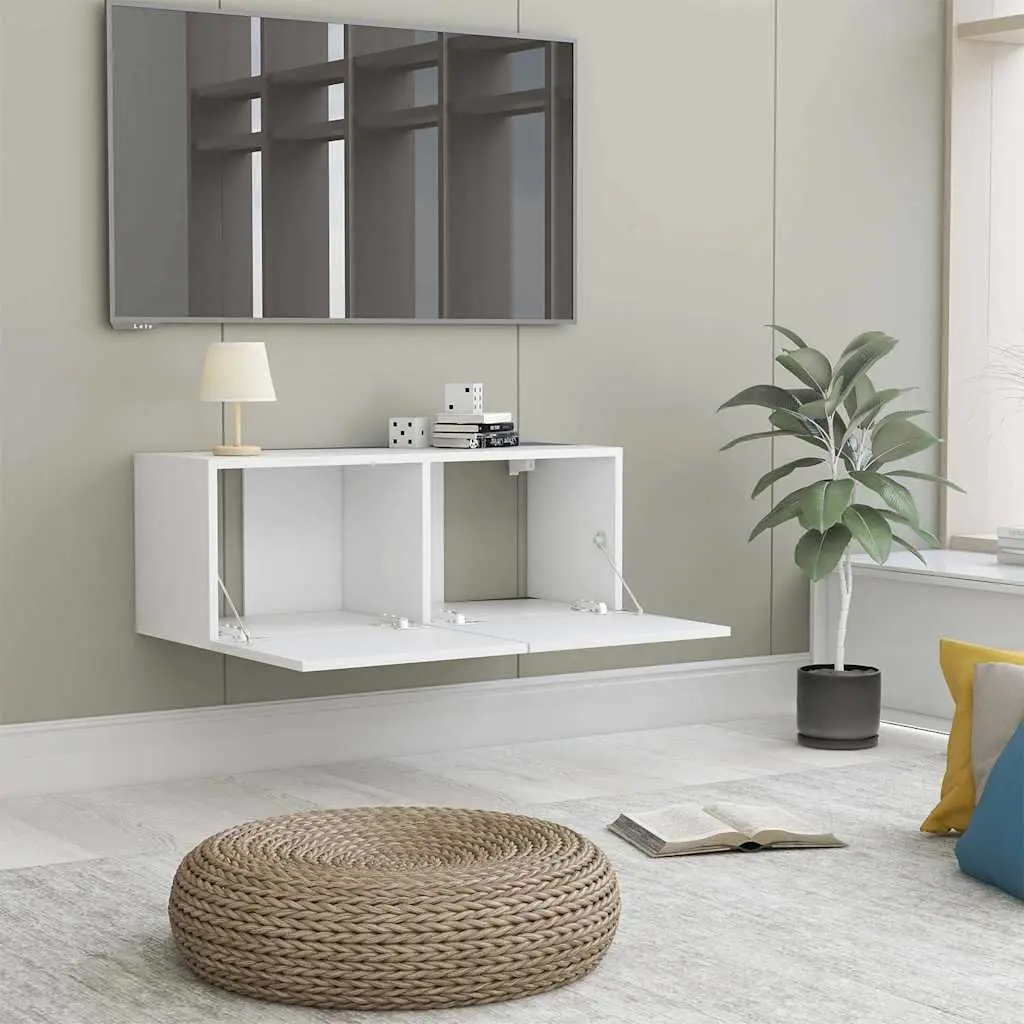 White Wall-Mounted TV Cabinet, Easy Assembly