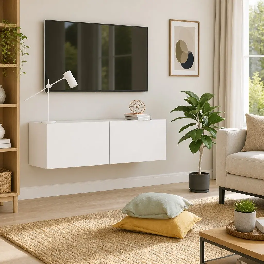 White Wall-Mounted TV Cabinet 100x30x30 cm Storage Unit Drop-Down Doors
