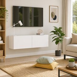 Compact White Wall-Mounted TV Cabinet for Efficient Storage
