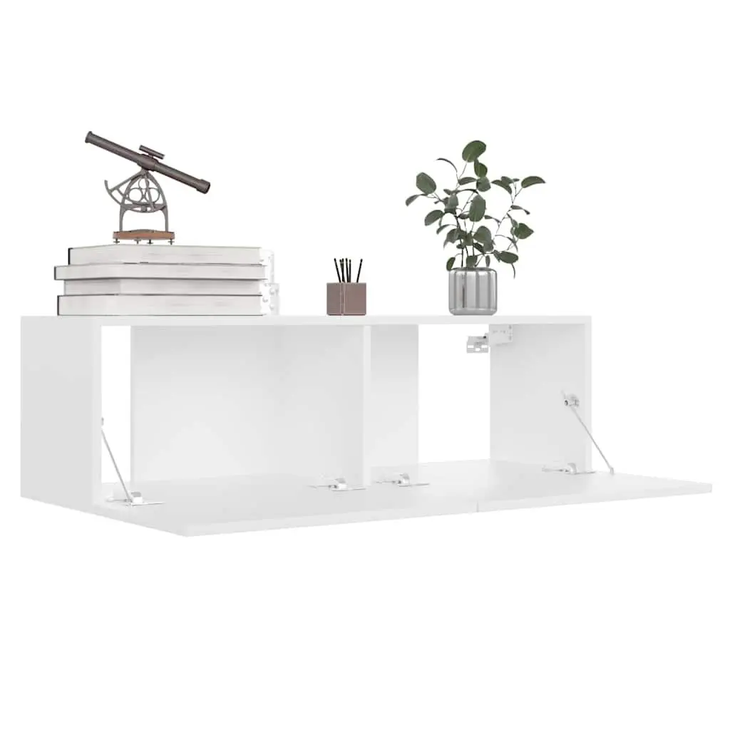 White Wall-Mounted TV Cabinet 100x30x30 cm Storage Unit Drop-Down Doors