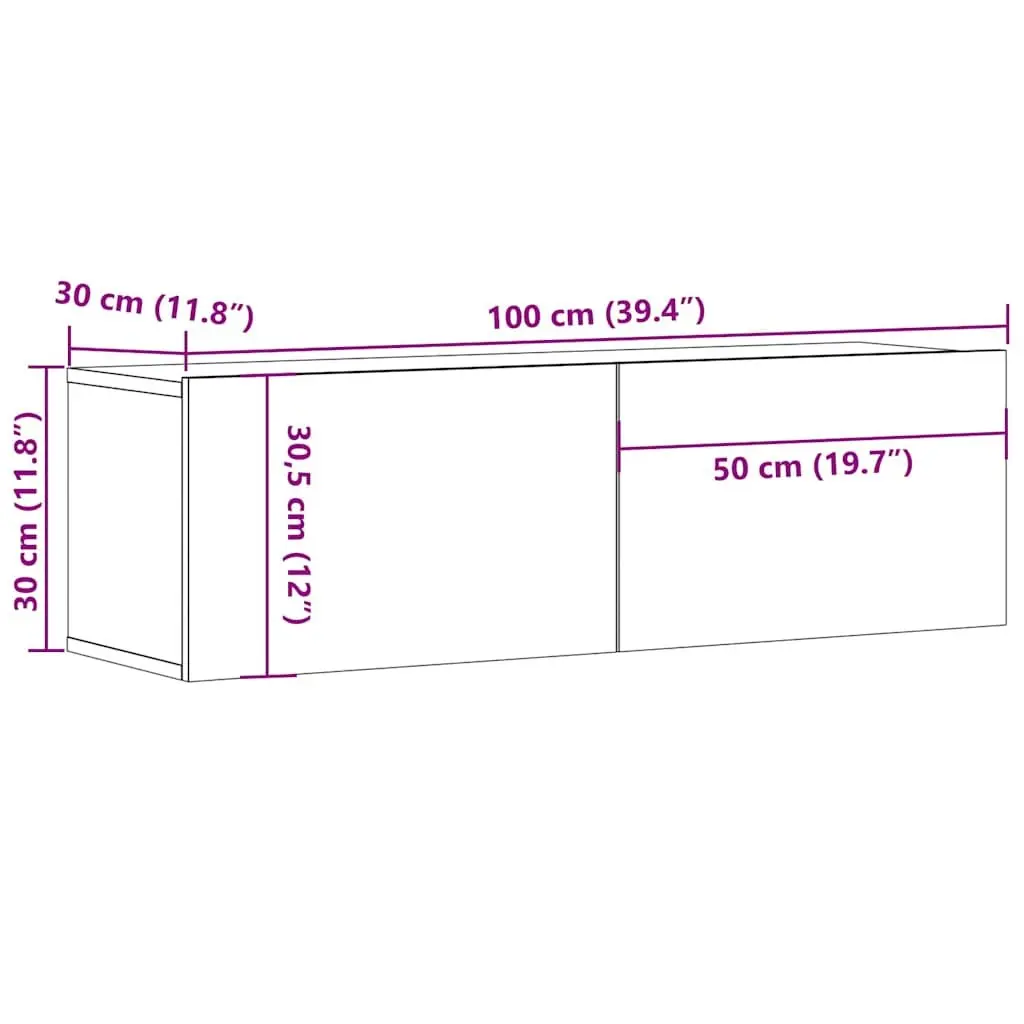 White Wall-Mounted TV Cabinet 100x30x30 cm Storage Unit Drop-Down Doors