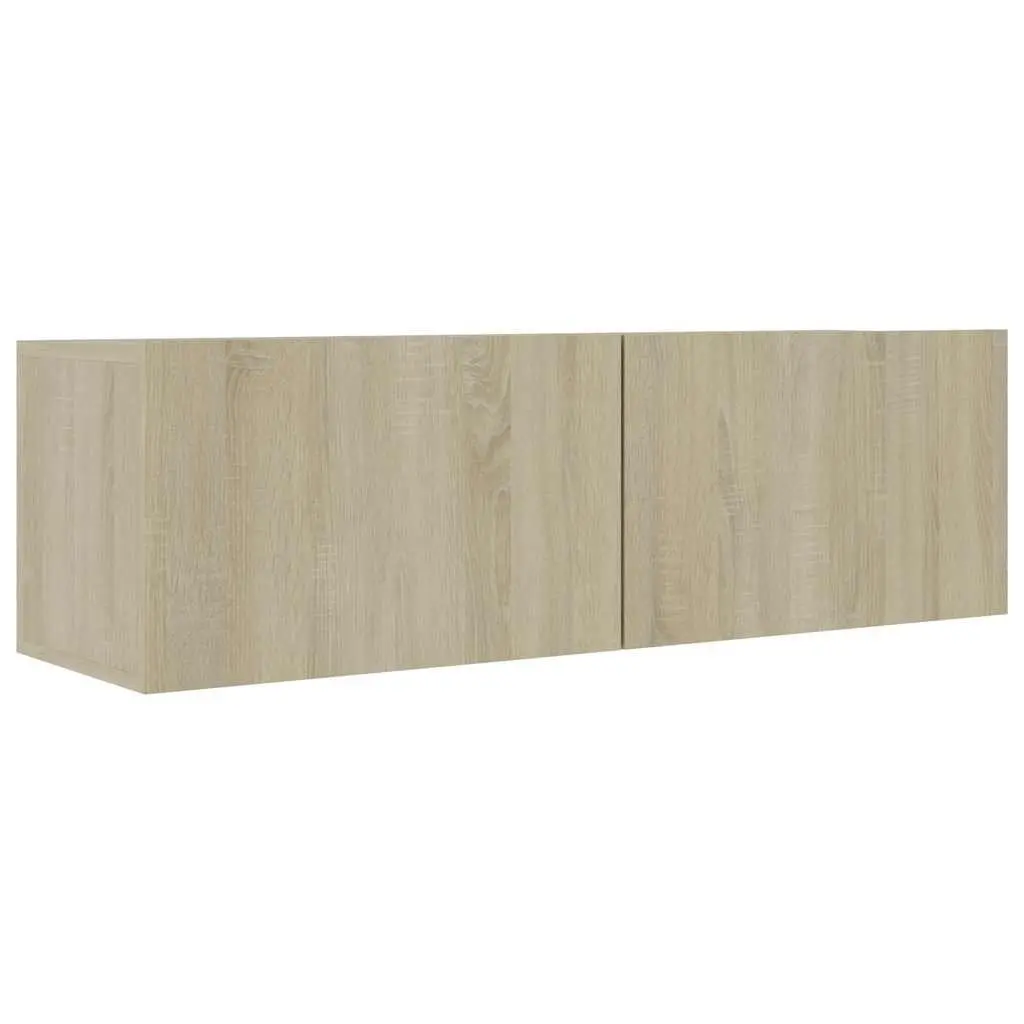 TV Cabinet Brown Wall-Mounted 100cm Storage Unit with 2 Compartments and Drop-Down Doors
