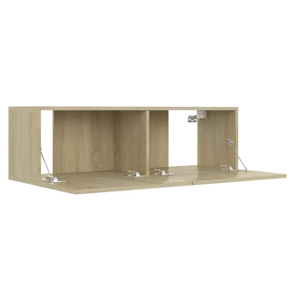 TV Cabinet Brown Wall-Mounted 100cm Storage Unit with 2 Compartments and Drop-Down Doors