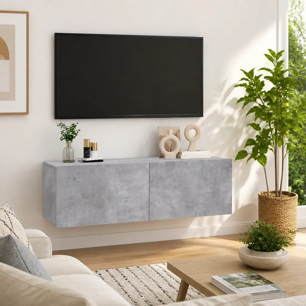 Wall-Mounted Storage Unit Grey with Drop-Down Doors 100x30x30cm for Media and Household Items