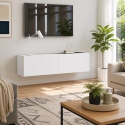 Compact Wall-Mounted TV Cabinet, White, Easy Assembly