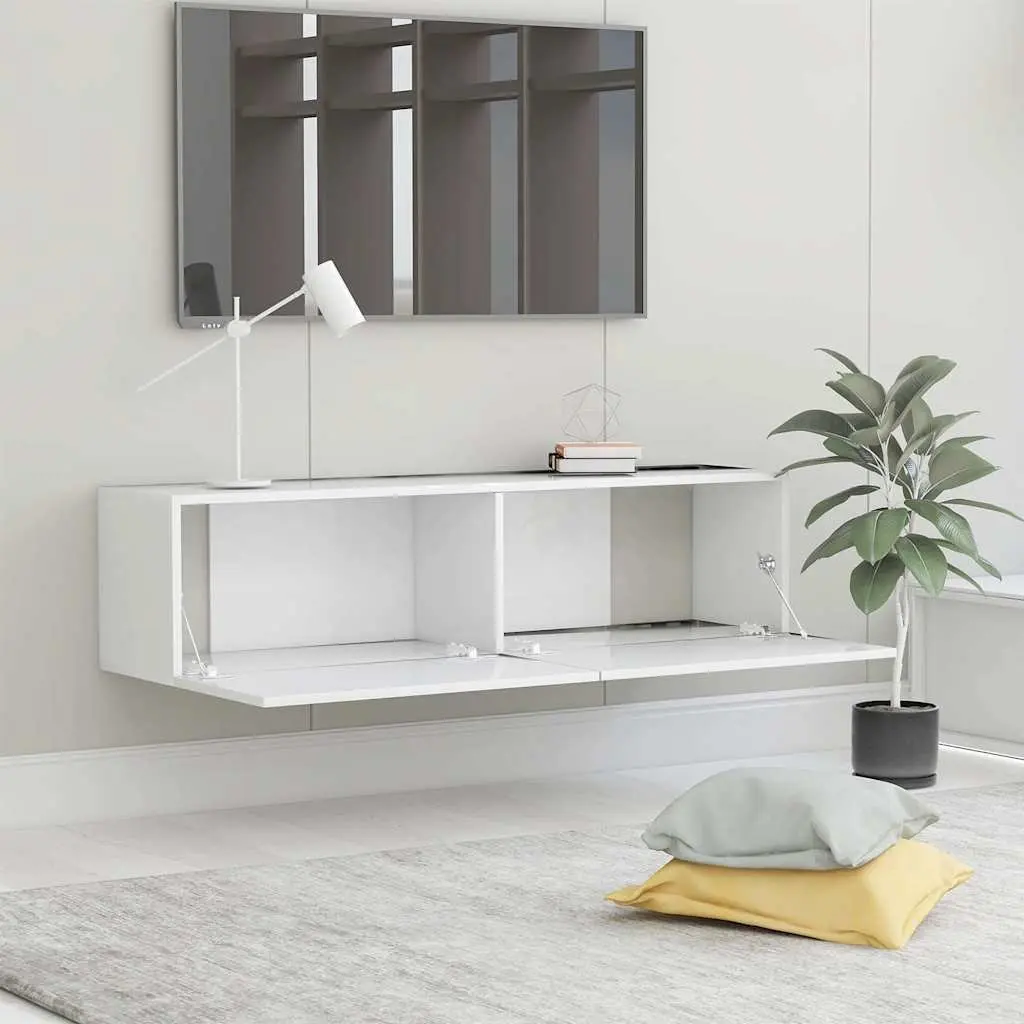 Wall-Mounted TV Cabinet, White, Easy Assembly