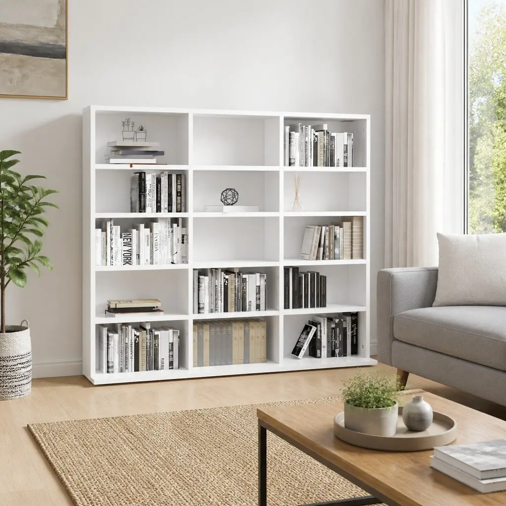 CD Cabinet White 100x23x89.5 cm Engineered Wood 15 Open Compartments