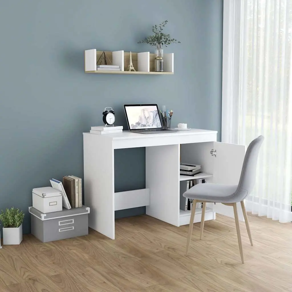 Office Desk White 100x50x76 cm Integrated Storage Cabinet
