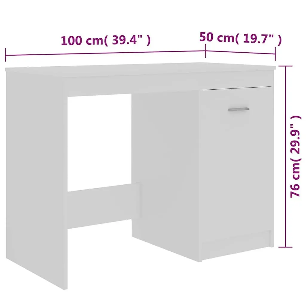 Office Desk White 100x50x76 cm Integrated Storage Cabinet