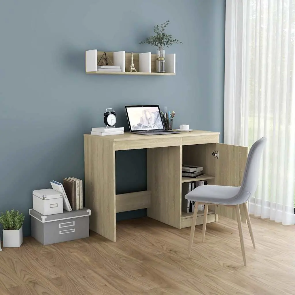 Office Desk Brown 100 x 50 x 76 cm with Integrated Storage Cabinet