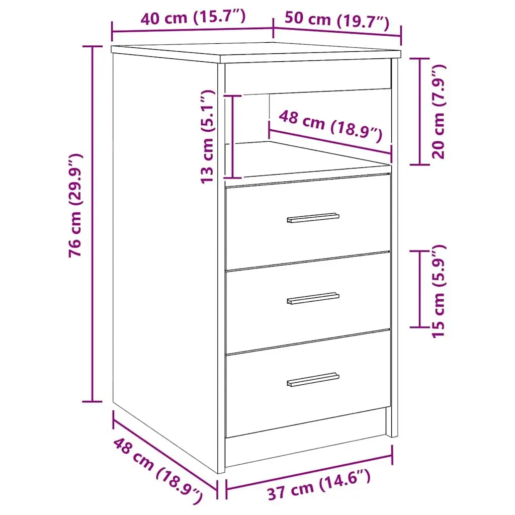 Storage Cabinet 3 Drawer White Engineered Wood Compact Organiser Shelf Unit