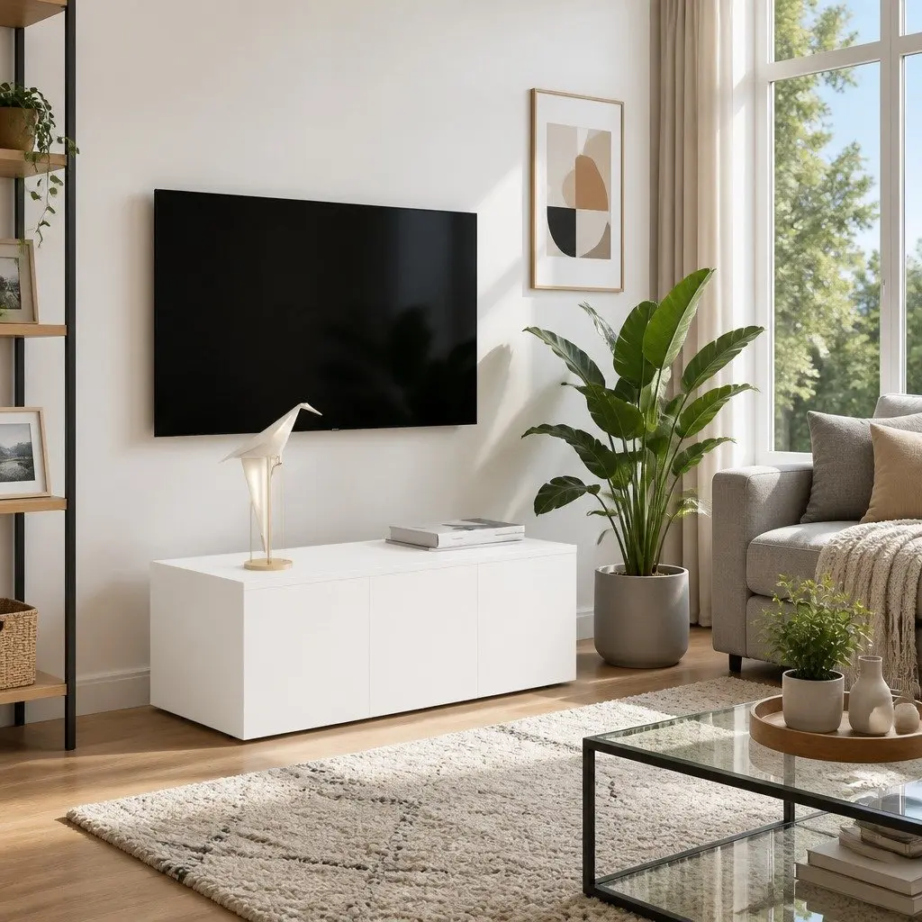 White TV Cabinet 80x34x30 cm with 3 Drawers Storage Unit for Living Room