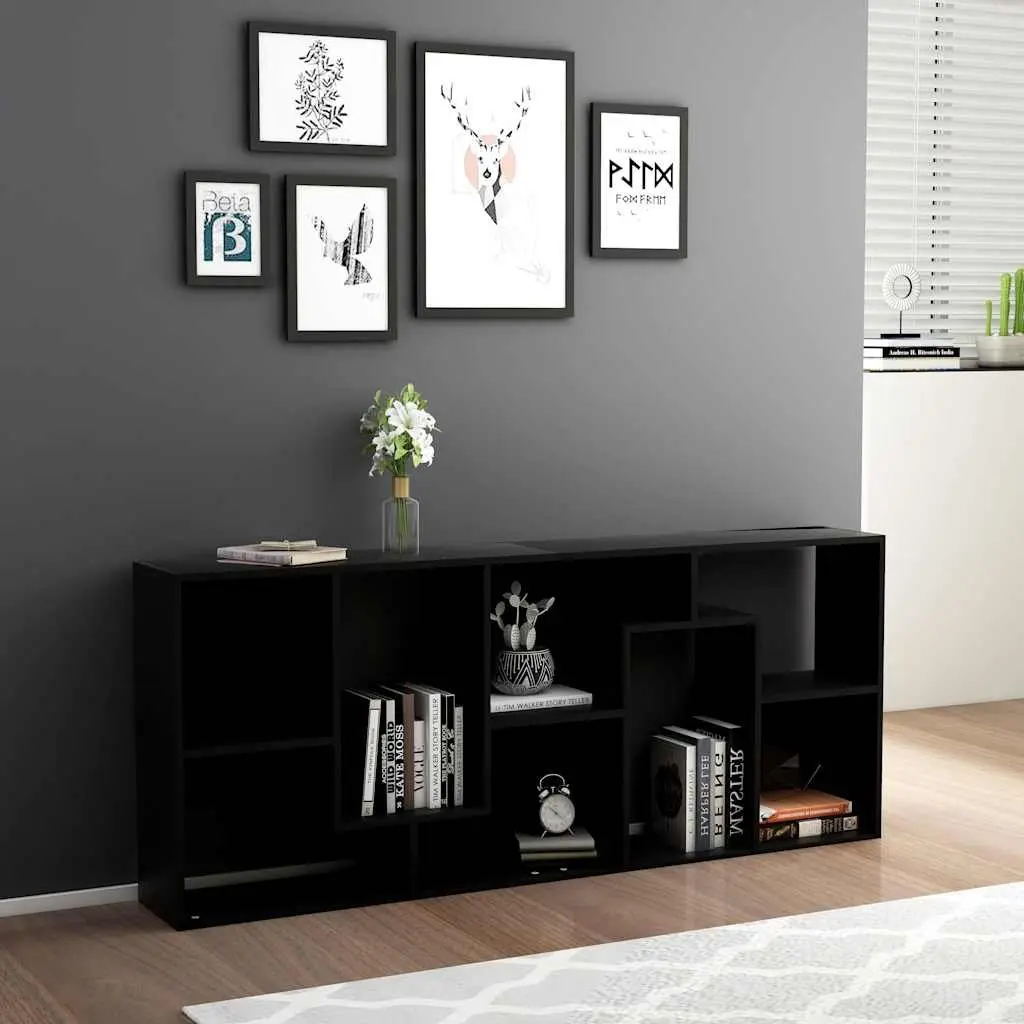Bookcase Black Engineered Wood 67x24x161cm Multiple Compartments
