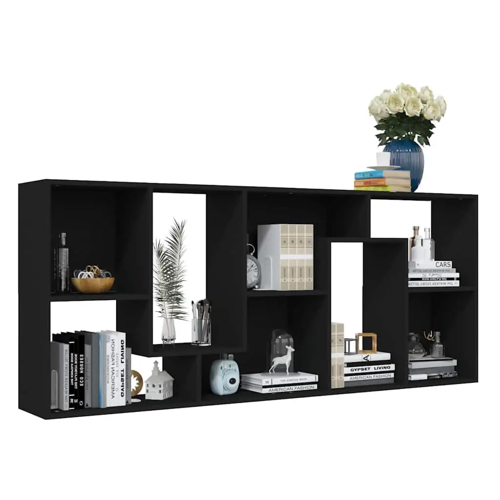 Bookcase Black Engineered Wood 67x24x161cm Multiple Compartments