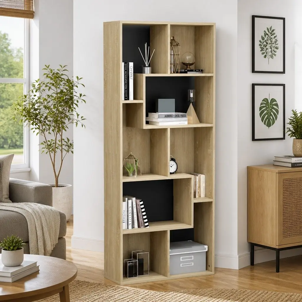 Book Cabinet Brown Sonoma Oak Engineered Wood Bookshelf Storage Shelving Unit