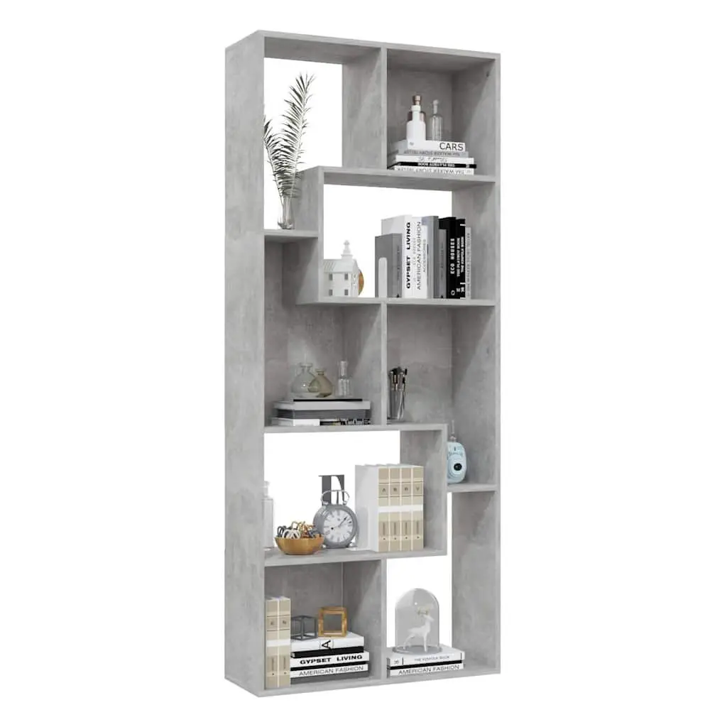 Book Cabinet Grey Engineered Wood 67x24x161cm Multiple Compartments Storage Organizer