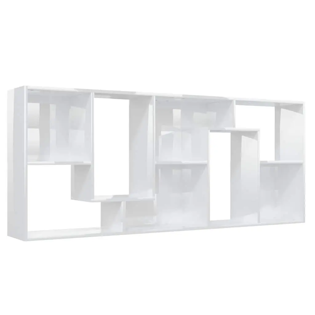 Book Cabinet High Gloss White Engineered Wood 67x24x161cm Multiple Compartments