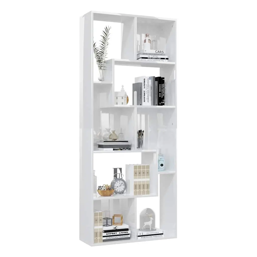 Book Cabinet High Gloss White Engineered Wood 67x24x161cm Multiple Compartments