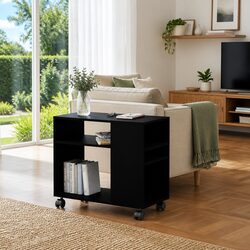 End Table Black Accent Side Table with Wheels Living Room Furniture Storage