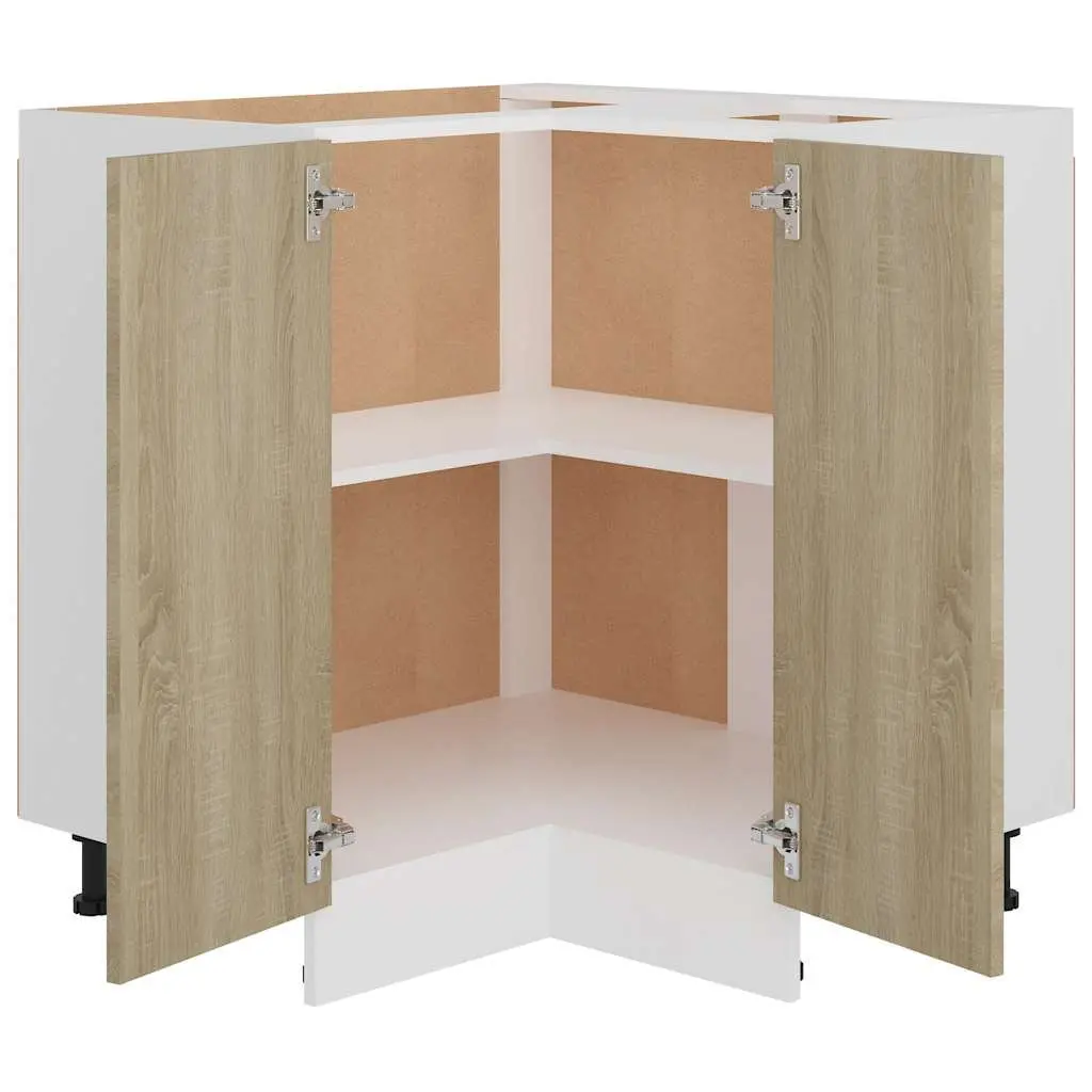 Corner Bottom Cabinet Brown Engineered Wood 75.5x81.5 Two Shelves Two Doors