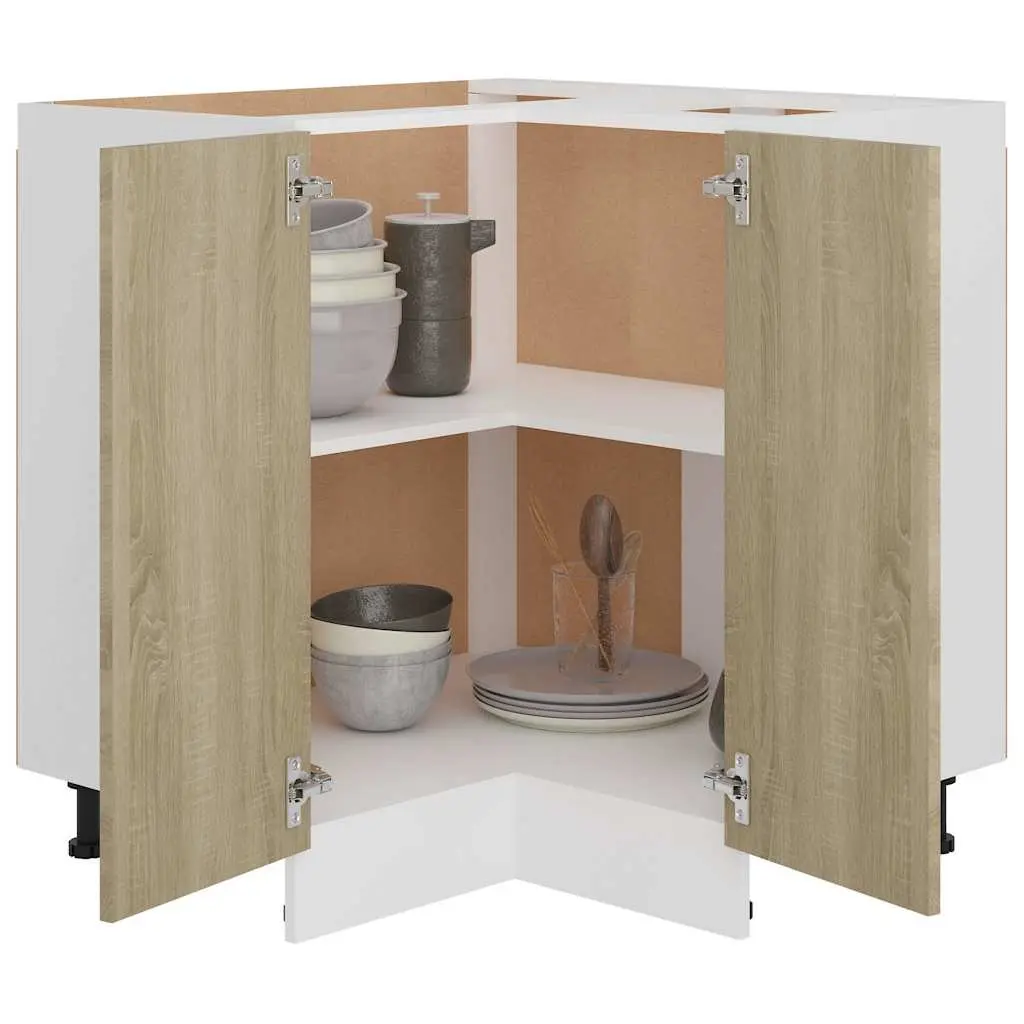 Corner Bottom Cabinet Brown Engineered Wood 75.5x81.5 Two Shelves Two Doors