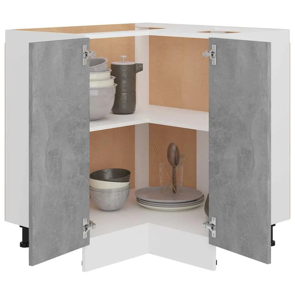 Corner Bottom Kitchen Cabinet Grey 75.5W x 75.5D x 81.5H cm Storage Unit with Two Shelves and Two Doors
