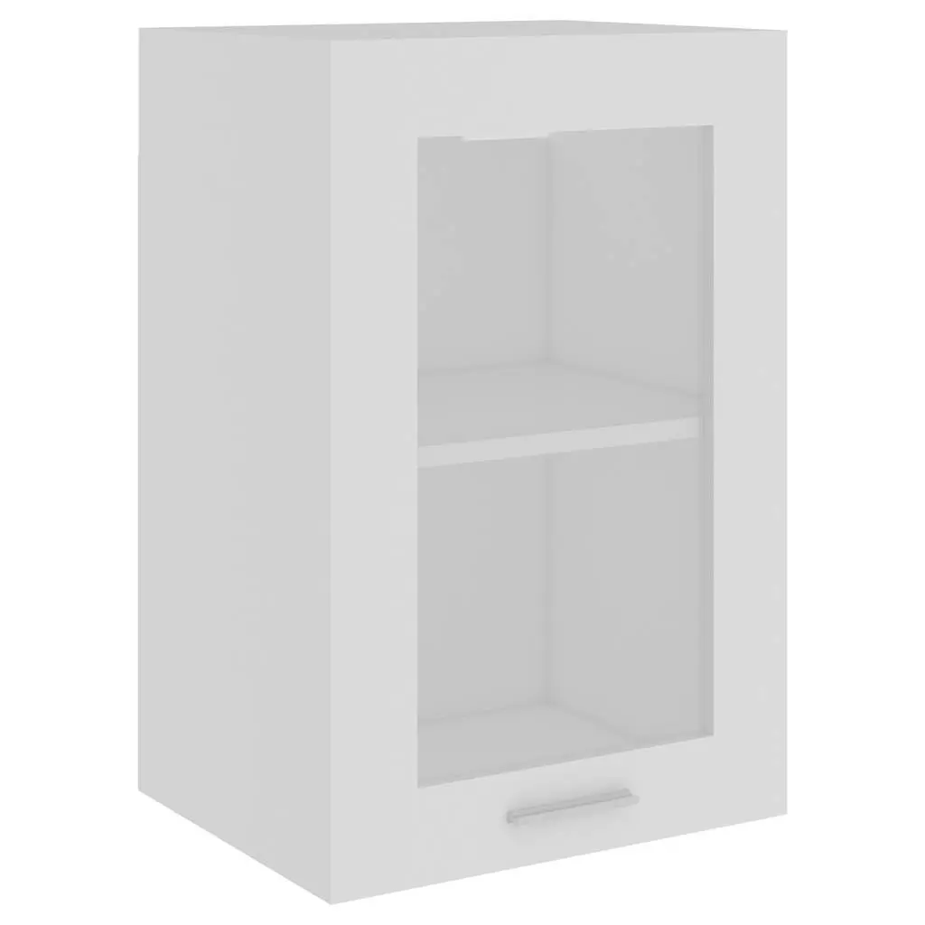 Hanging Glass Kitchen Cabinet White Engineered Wood Wall-Mounted Organizer with Two Interior Shelves