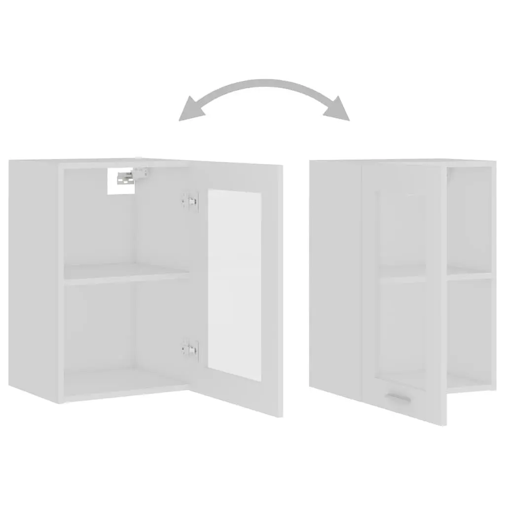 Hanging Glass Kitchen Cabinet White Engineered Wood Wall-Mounted Organizer with Two Interior Shelves