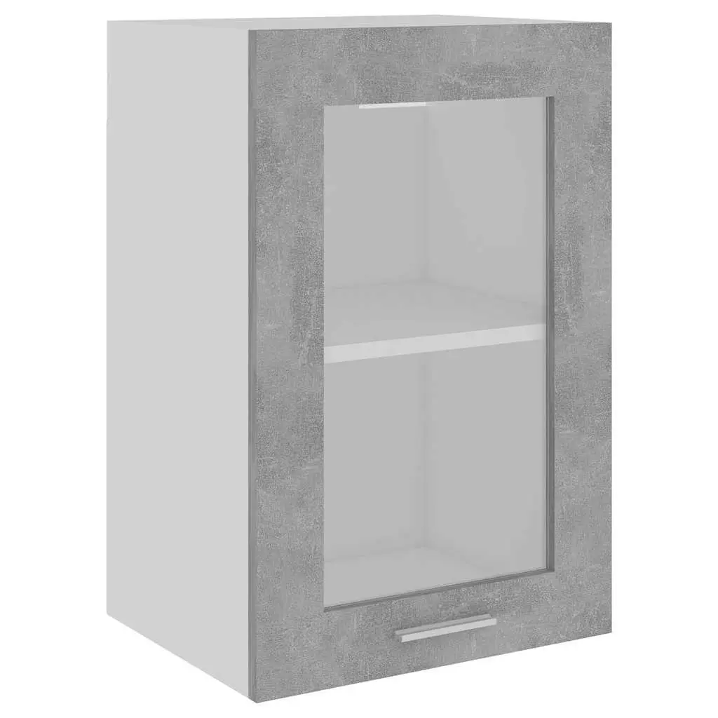 Hanging Glass Kitchen Cabinet Grey Engineered Wood 40x31x60cm Wall Hanging Storage Shelves