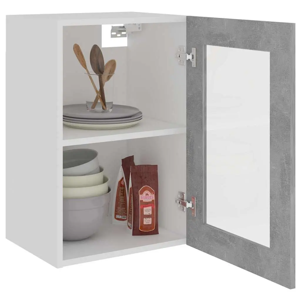Hanging Glass Kitchen Cabinet Grey Engineered Wood 40x31x60cm Wall Hanging Storage Shelves