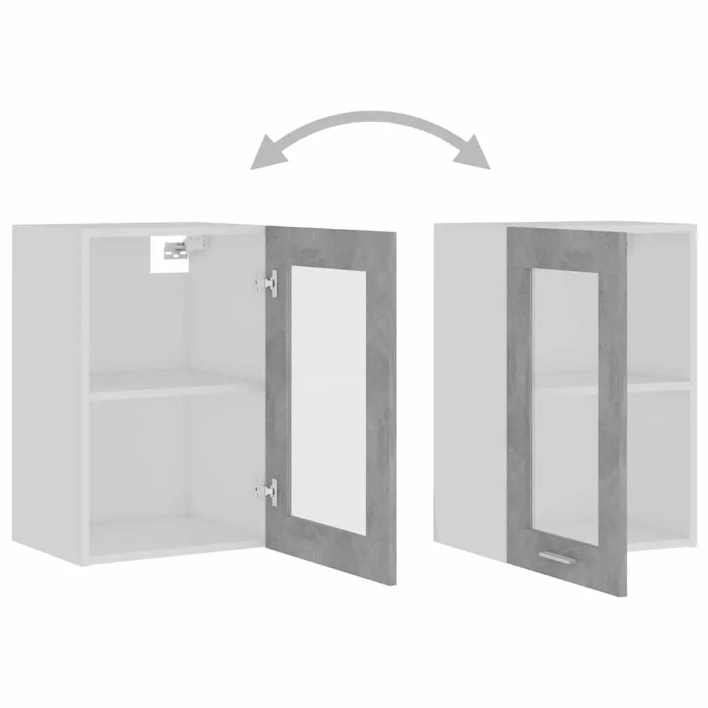 Hanging Glass Kitchen Cabinet Grey Engineered Wood 40x31x60cm Wall Hanging Storage Shelves