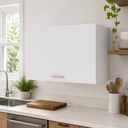 White Hanging Kitchen Cabinet Storage Engineered Wood Shelf Flip-Up Door